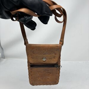 Tooled Costa Rica Coin Purse Passport Pouch Small Shoulder Leather Bag Souvenir